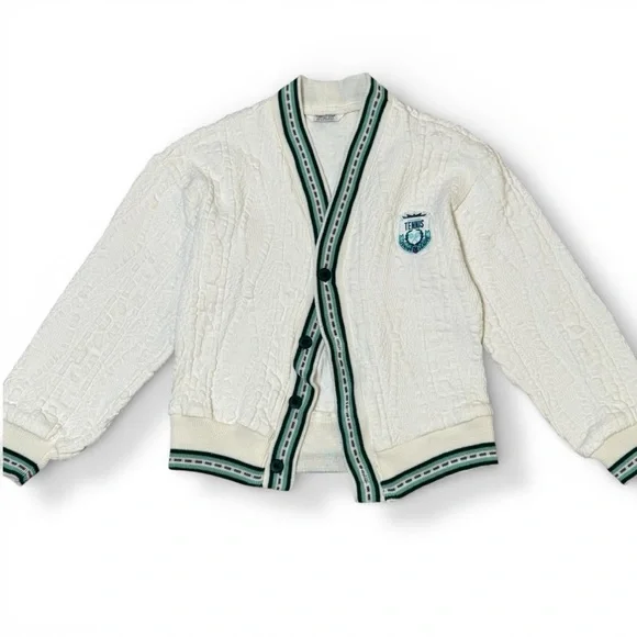 Vintage Varsity Tennis Cable Knit Toddler Cardigan button sweater - Picture 1 of 9